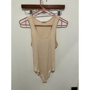 MANGOPOP Women's Scoop Neck Ribber Tank Bodysuit, Beige, Large